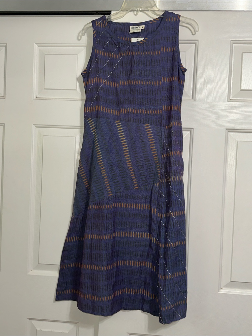 Serrv Sleeveless Cotton Purple Pattern Midi Dress